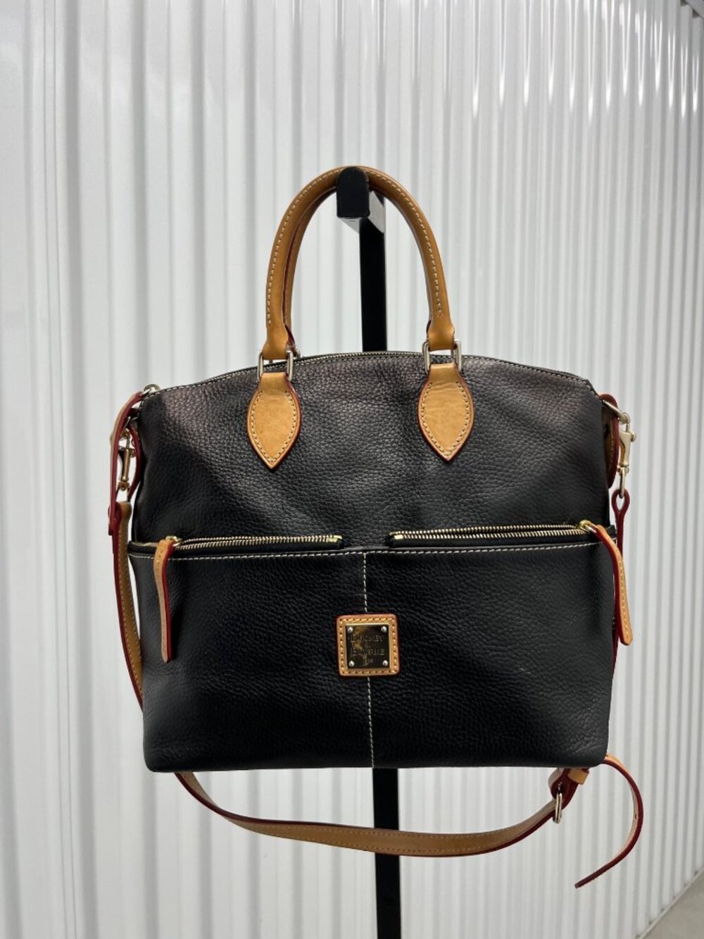 Dooney & Bourke Dillen Black Double Pocket Satchel Pebbled Leather Bag